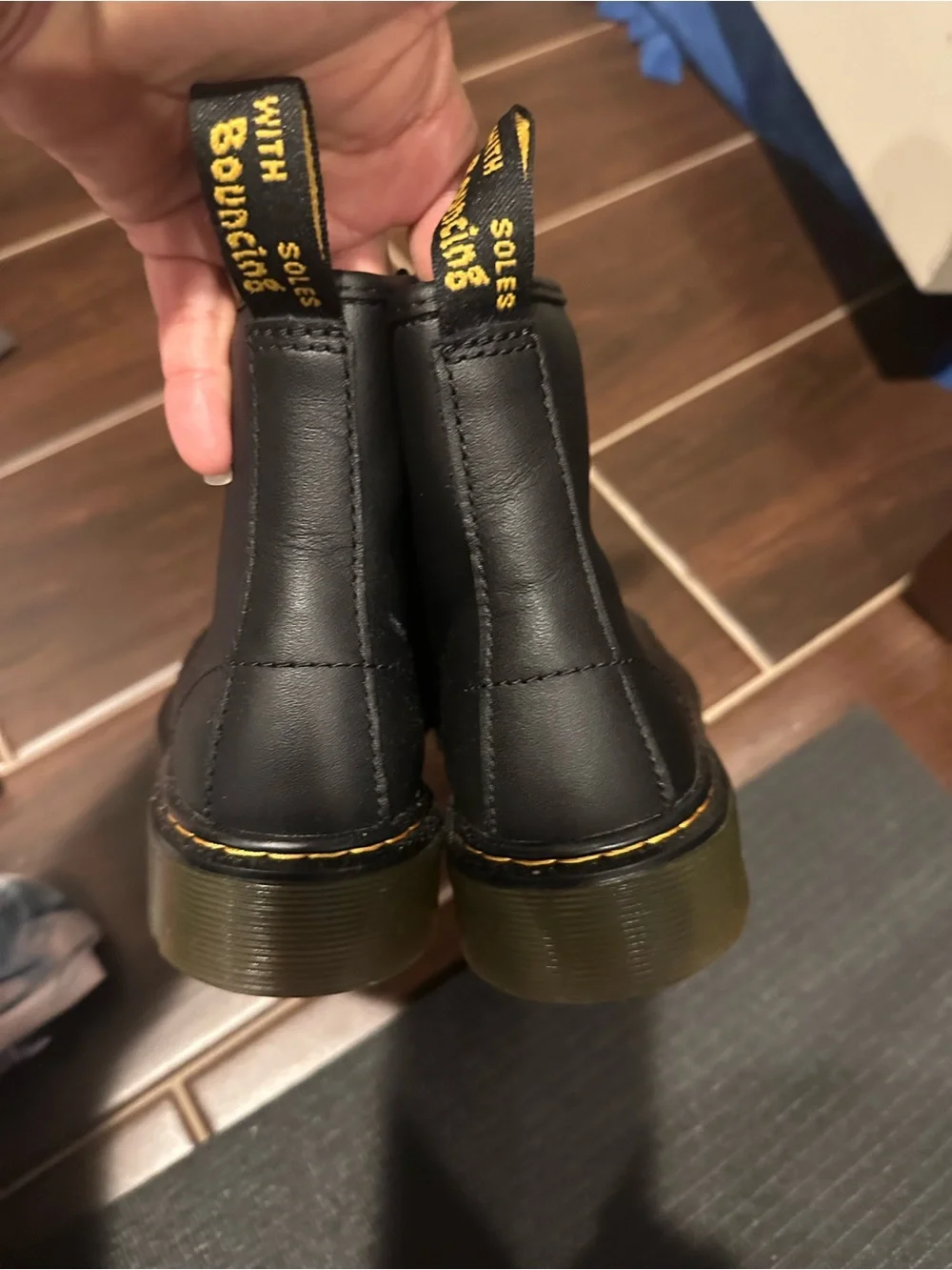 Dr. Martens Kids Black Lace-Up Boots with Yellow Stitching